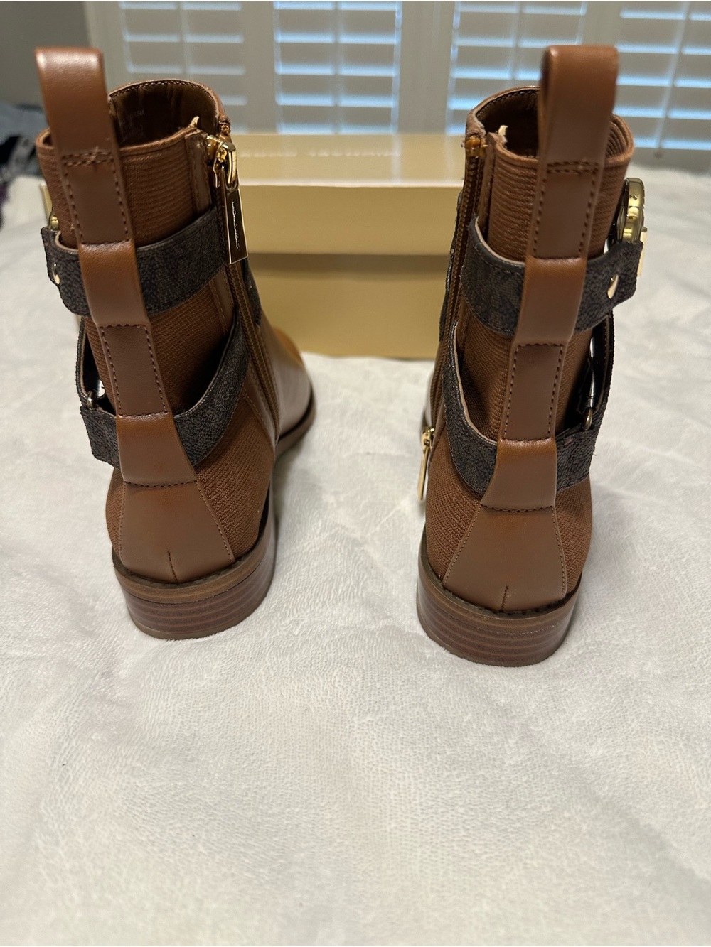Michael Kors Cognac Brown MK Logo Leather Ankle Boots - Picture 5 of 7